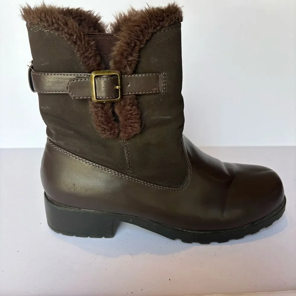Trotter's Brown Faux Fur-Lined Women's Mid-Calf Boots Size 9M Side Zip